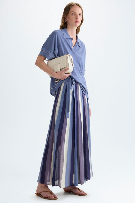 STRIPED CREPÉ PLEATED MIDI SKIRT