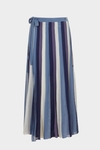Striped crepé pleated midi skirt