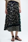 Print twill pleated skirt