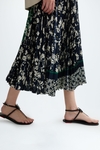Print twill pleated skirt