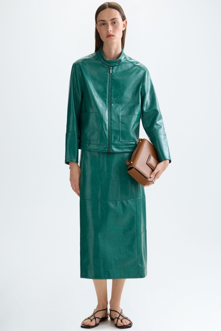 FAUX-LEATHER STRAIGHT-FIT MIDI SKIRT