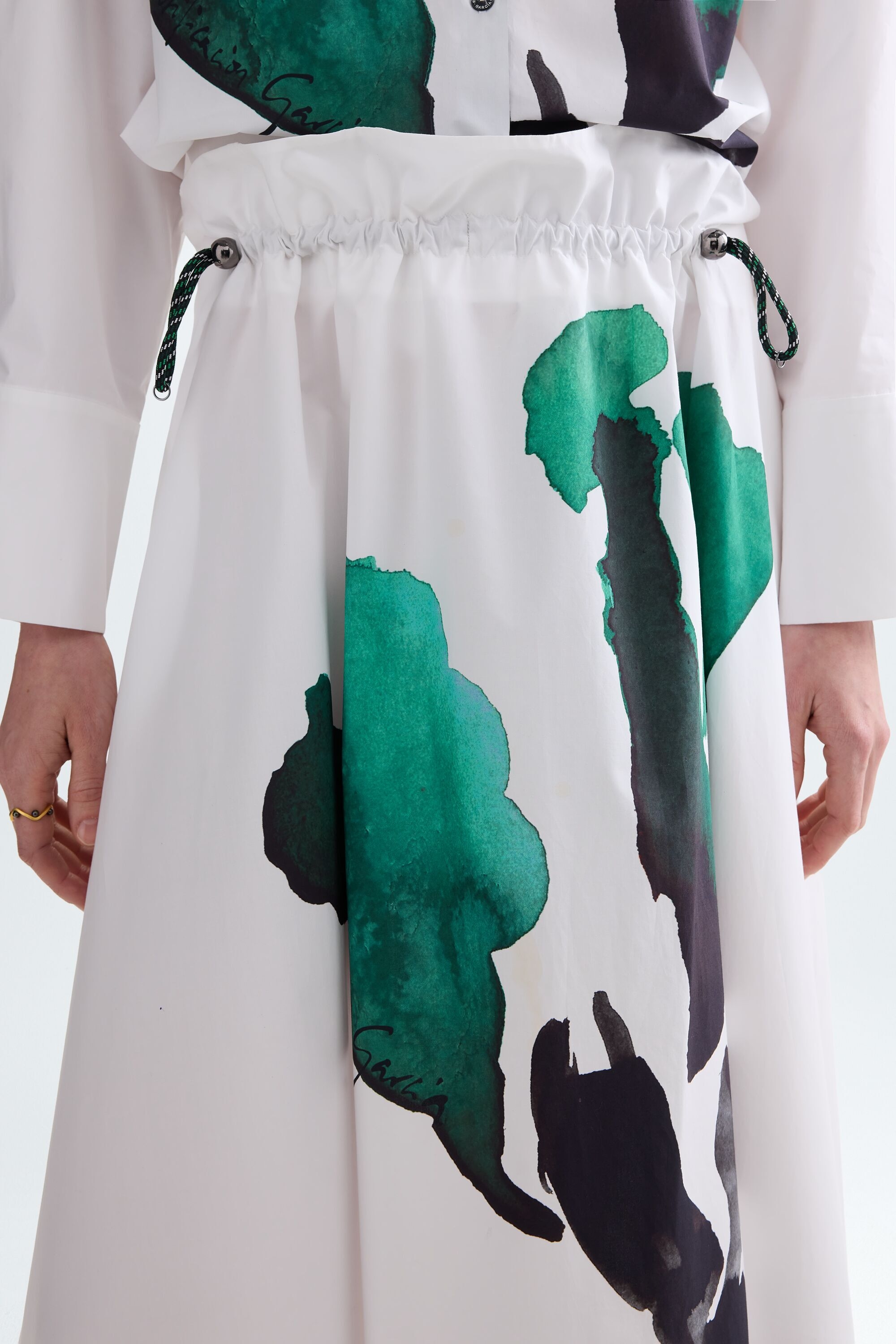 Print poplin long skirt