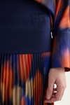 Print twill pleated midi skirt