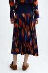 Print twill pleated midi skirt