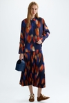 Print twill pleated midi skirt