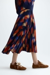 Print twill pleated midi skirt