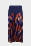 Print twill pleated midi skirt