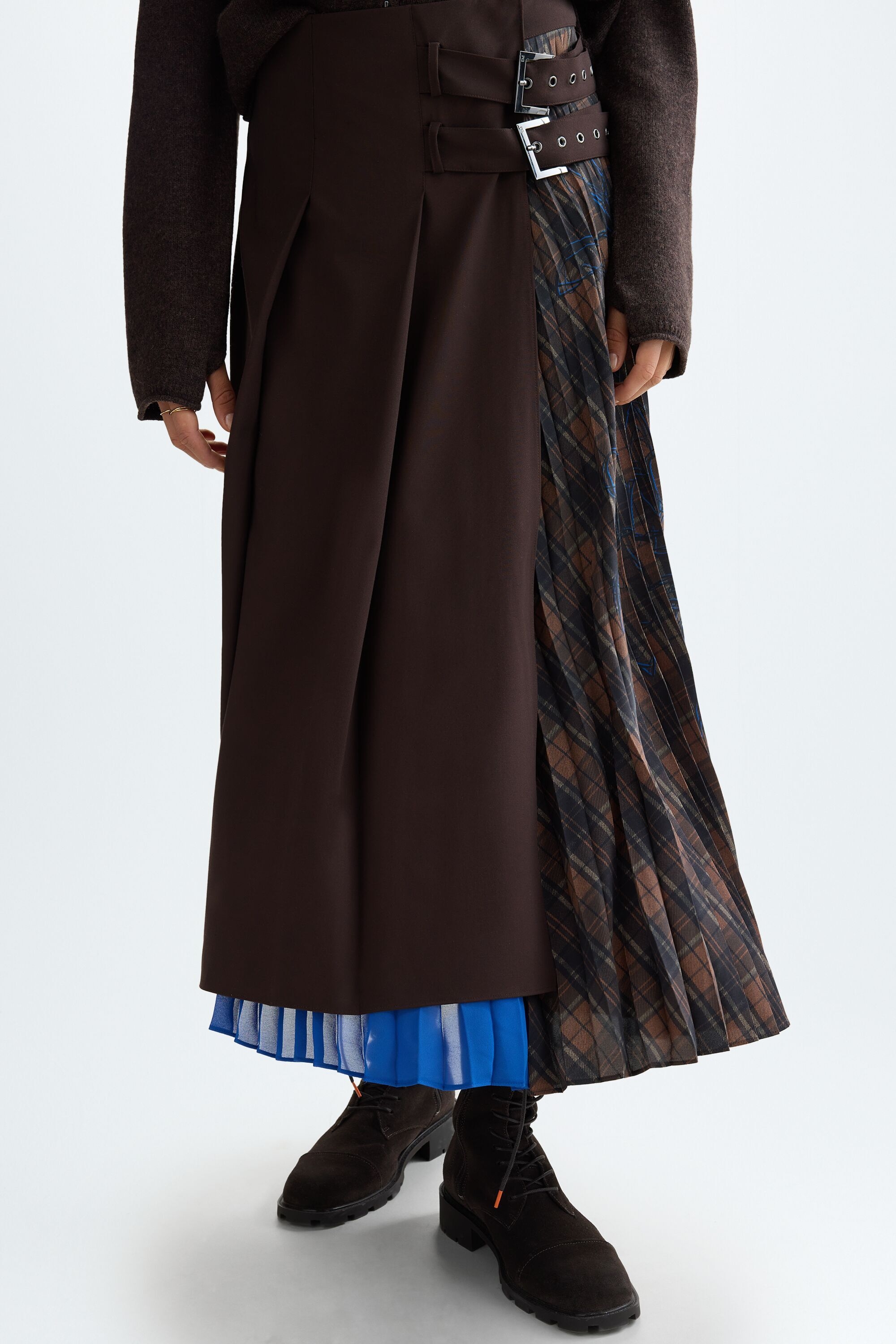 A-line asymmetrical pleated skirt with Cala pattern - MULTICOLOR