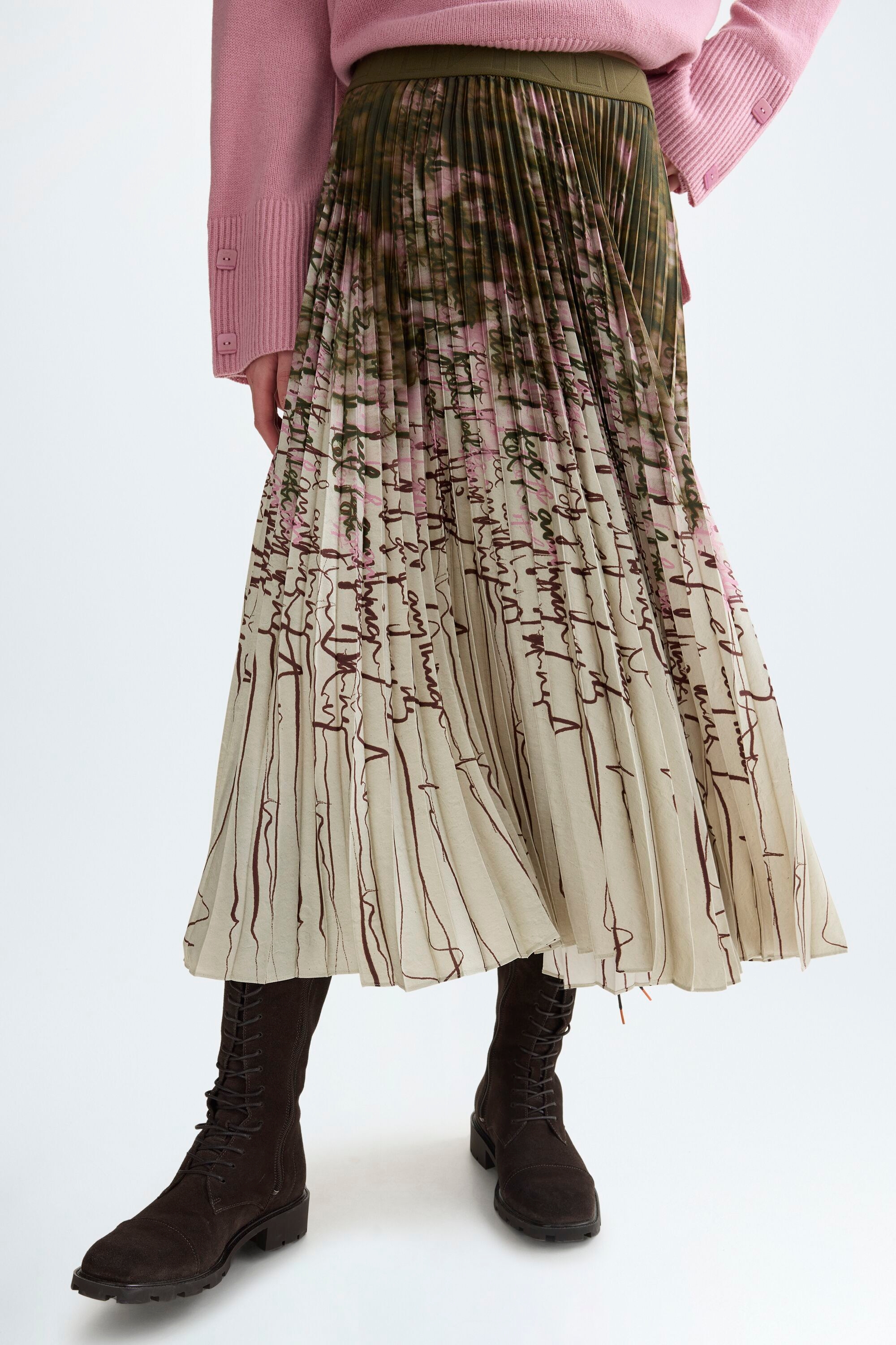 Lettering print twill pleated skirt - MULTICOLOR
