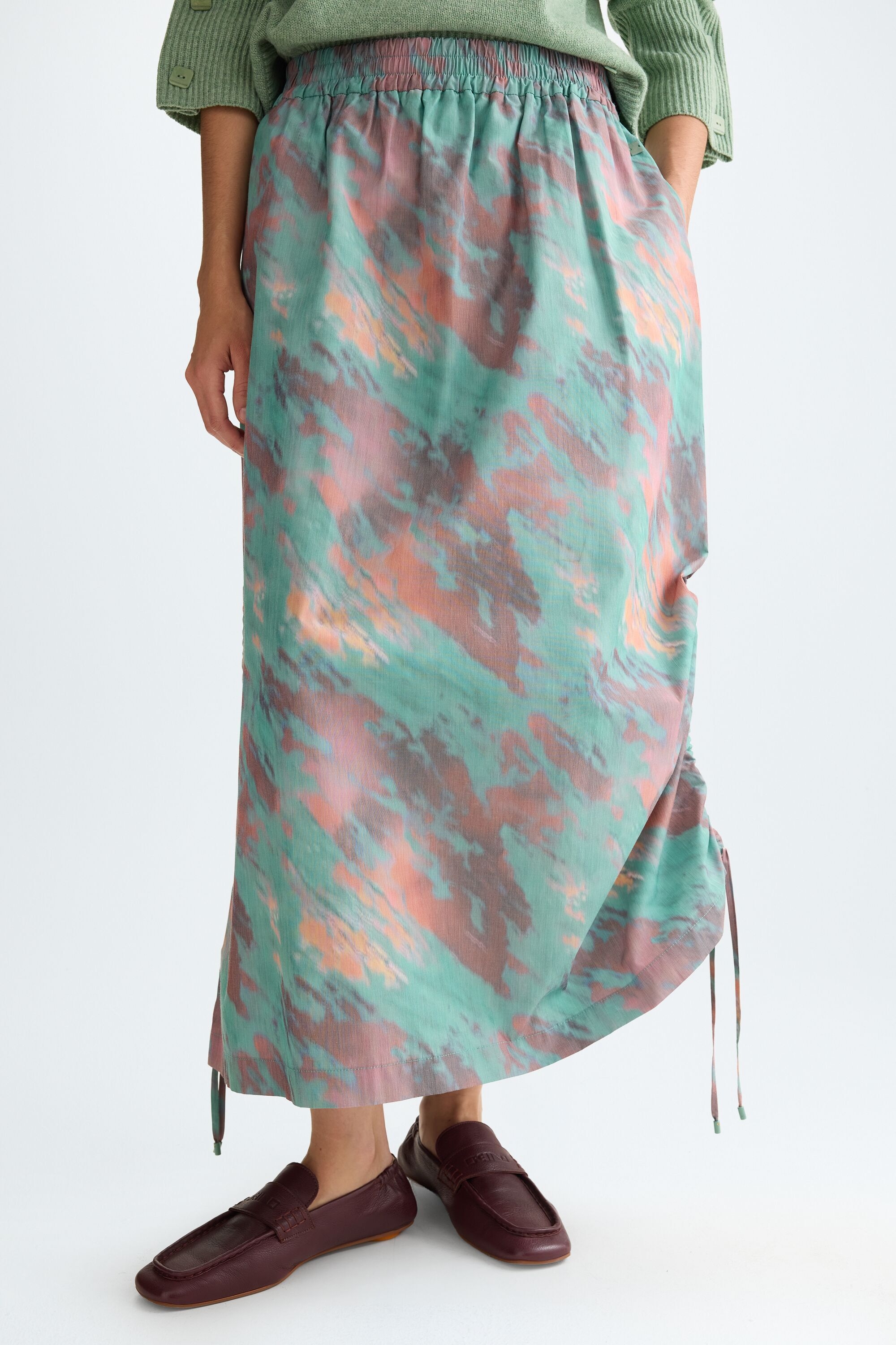 Print taffeta midi skirt