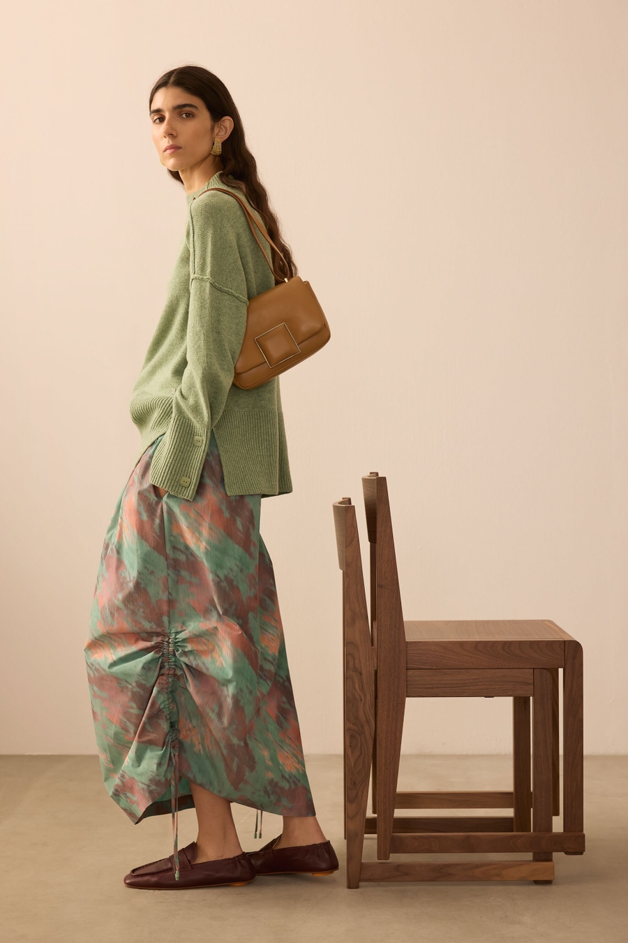 PRINT TAFFETA MIDI SKIRT
