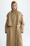 Hooded nylon oversize trench coat