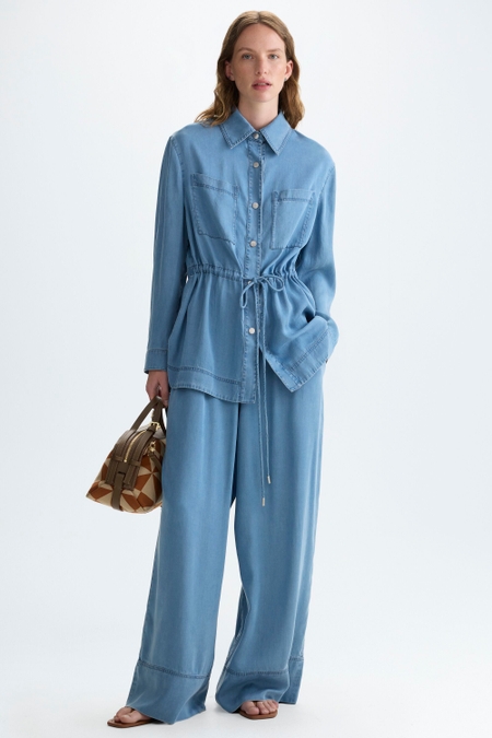 DENIM-EFFECT TENCEL WIDE-LEG TROUSERS
