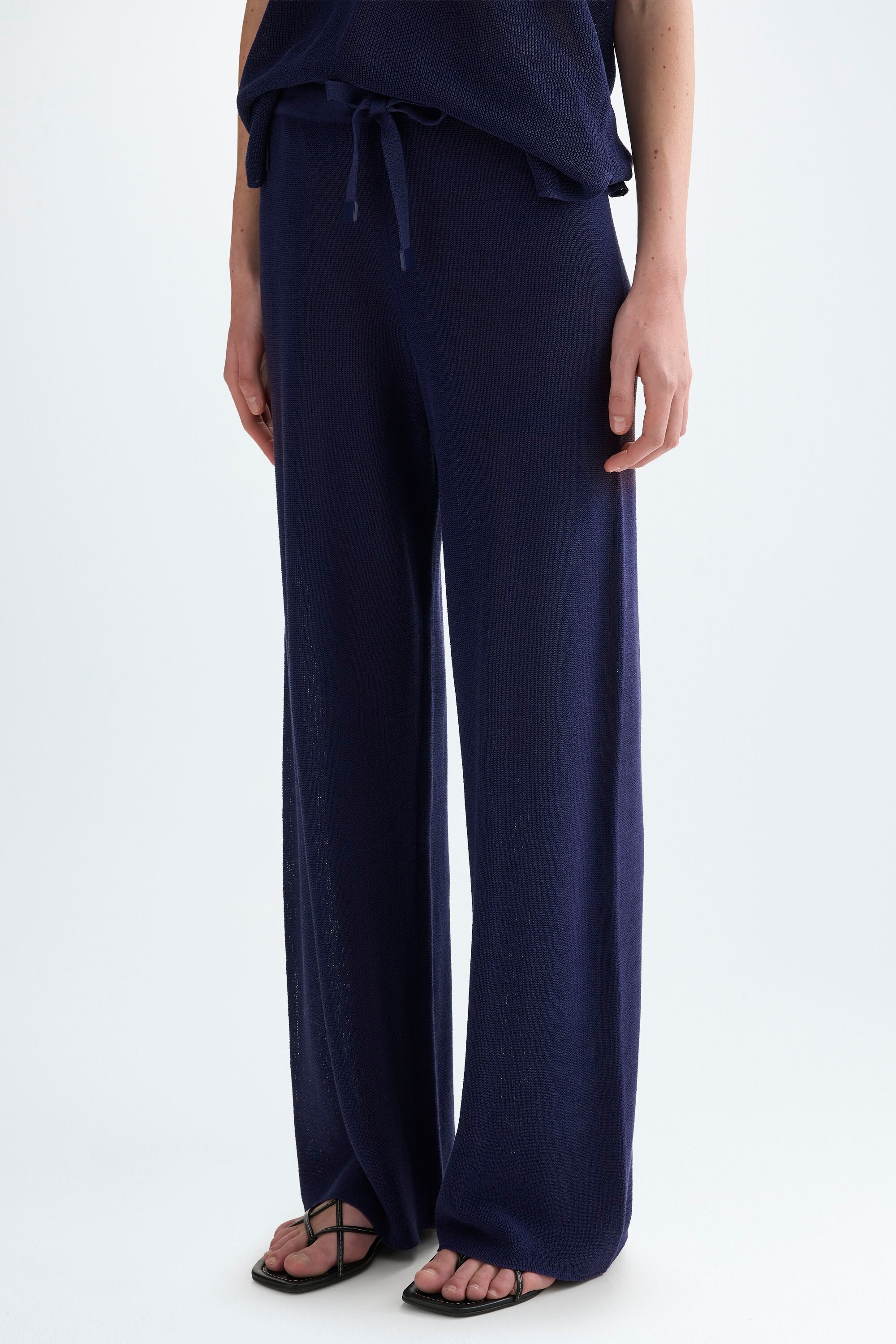 Cotton full cardigan stitch straight-leg trousers