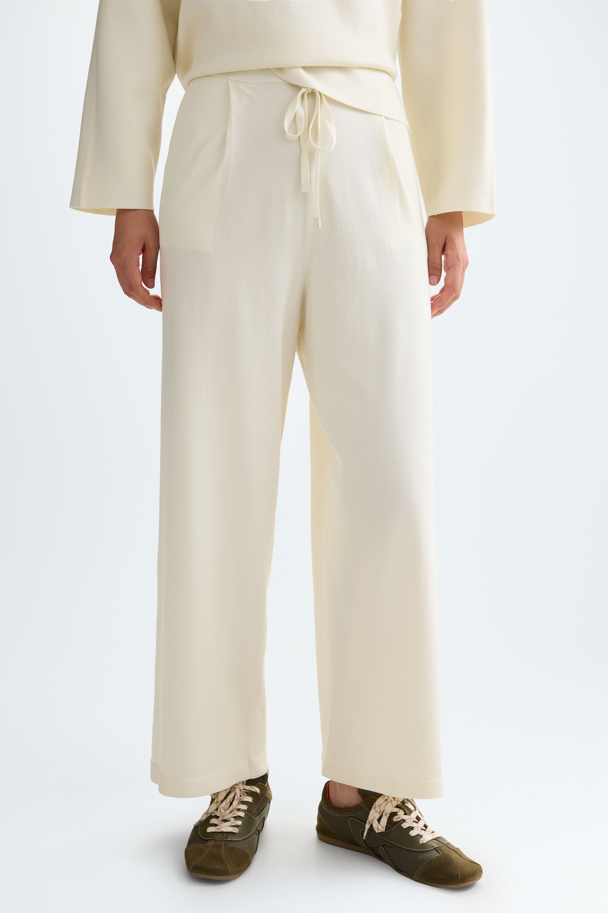 Warm stretch knit wide-leg trousers - IVORY