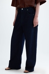Denim cotton twill wide-leg trousers