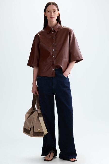 DENIM COTTON TWILL WIDE-LEG TROUSERS