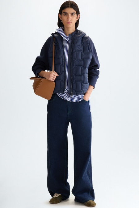 DENIM COTTON TWILL WIDE-LEG TROUSERS