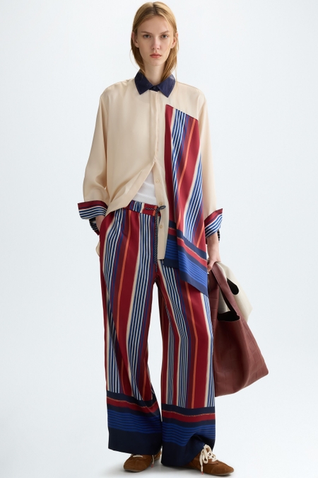 STRIPED PRINT TWILL PYJAMA-STYLE TROUSERS