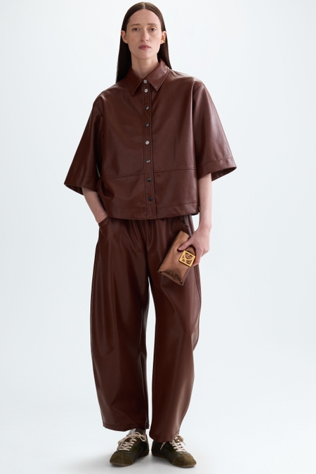 FAUX-LEATHER BARREL TROUSERS