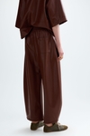 Faux-leather barrel trousers