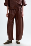 Faux-leather barrel trousers