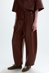 Faux-leather barrel trousers
