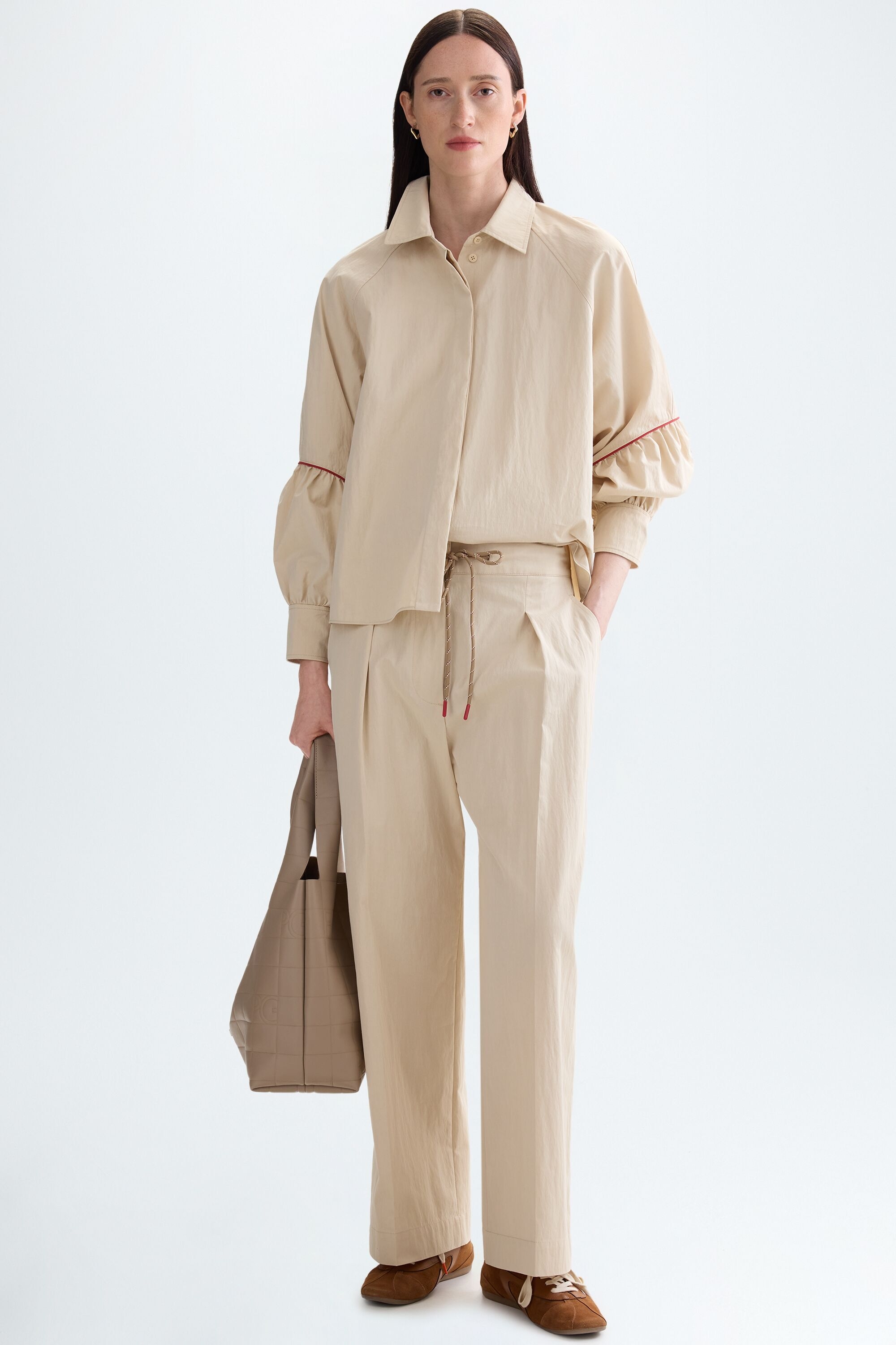 Technical cotton straight-leg trousers