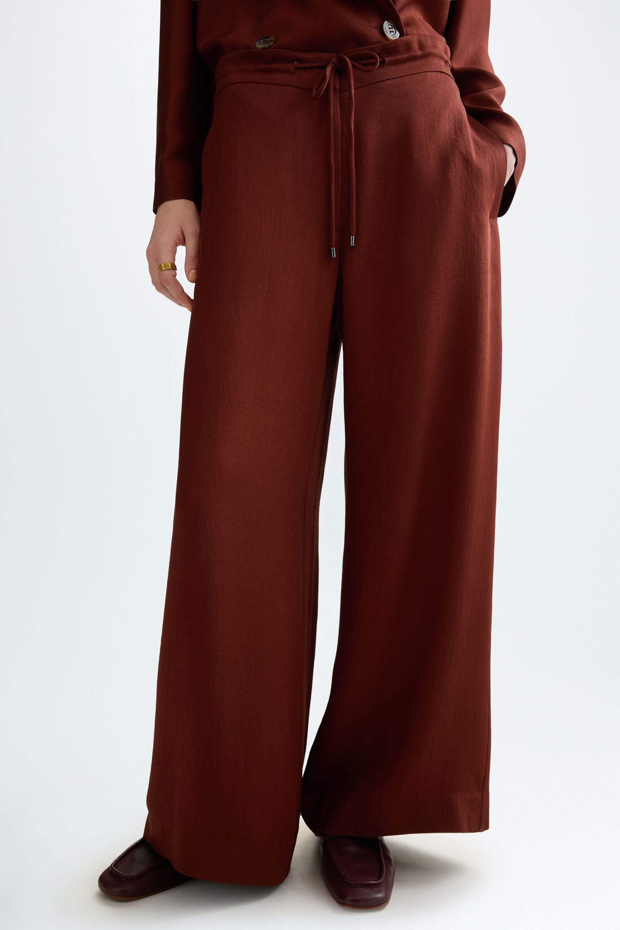 Flowy twill wide-leg trousers