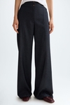 Flowy twill wide-leg long trousers