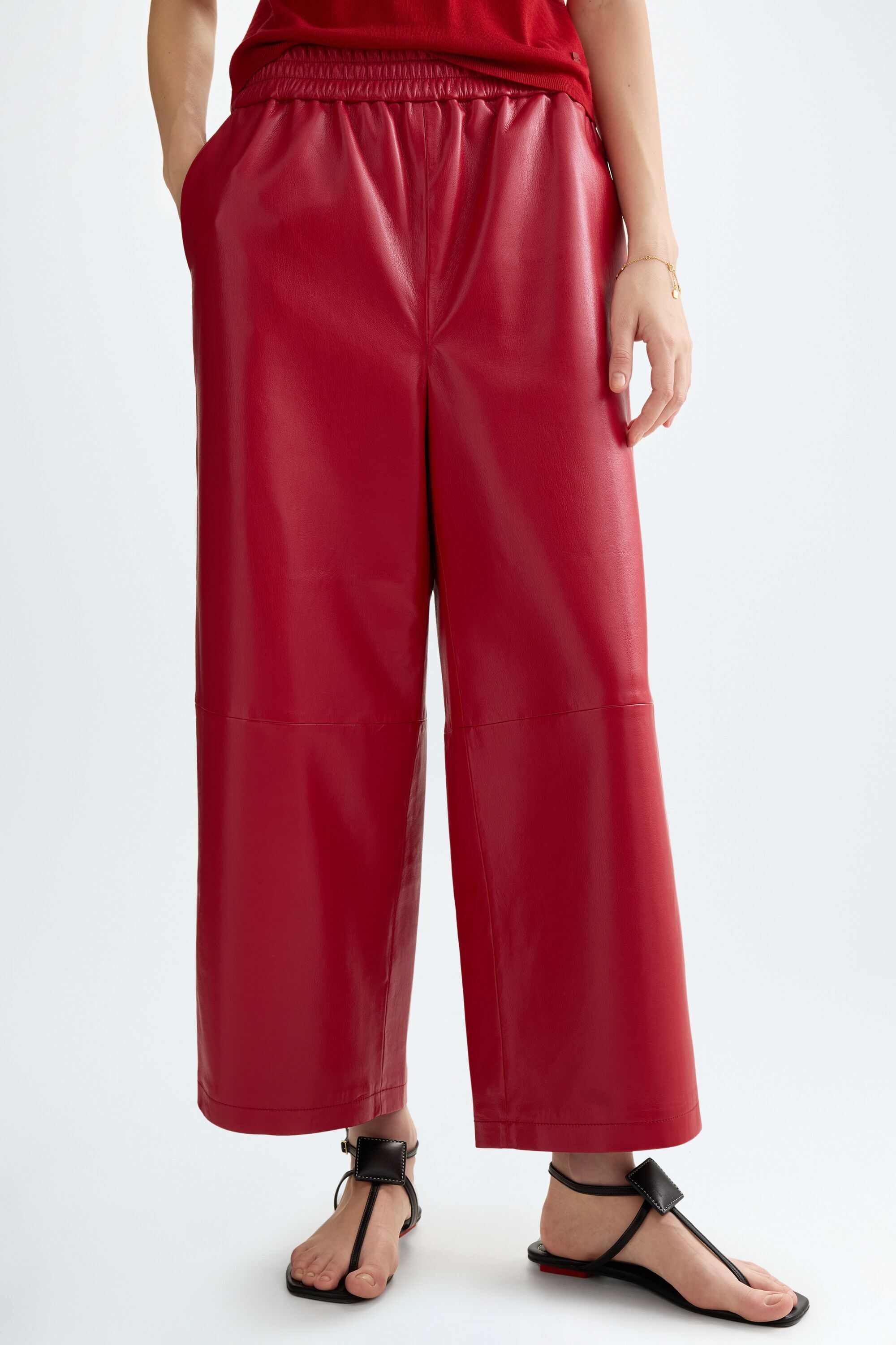 Faux-leather pyjama-style trousers