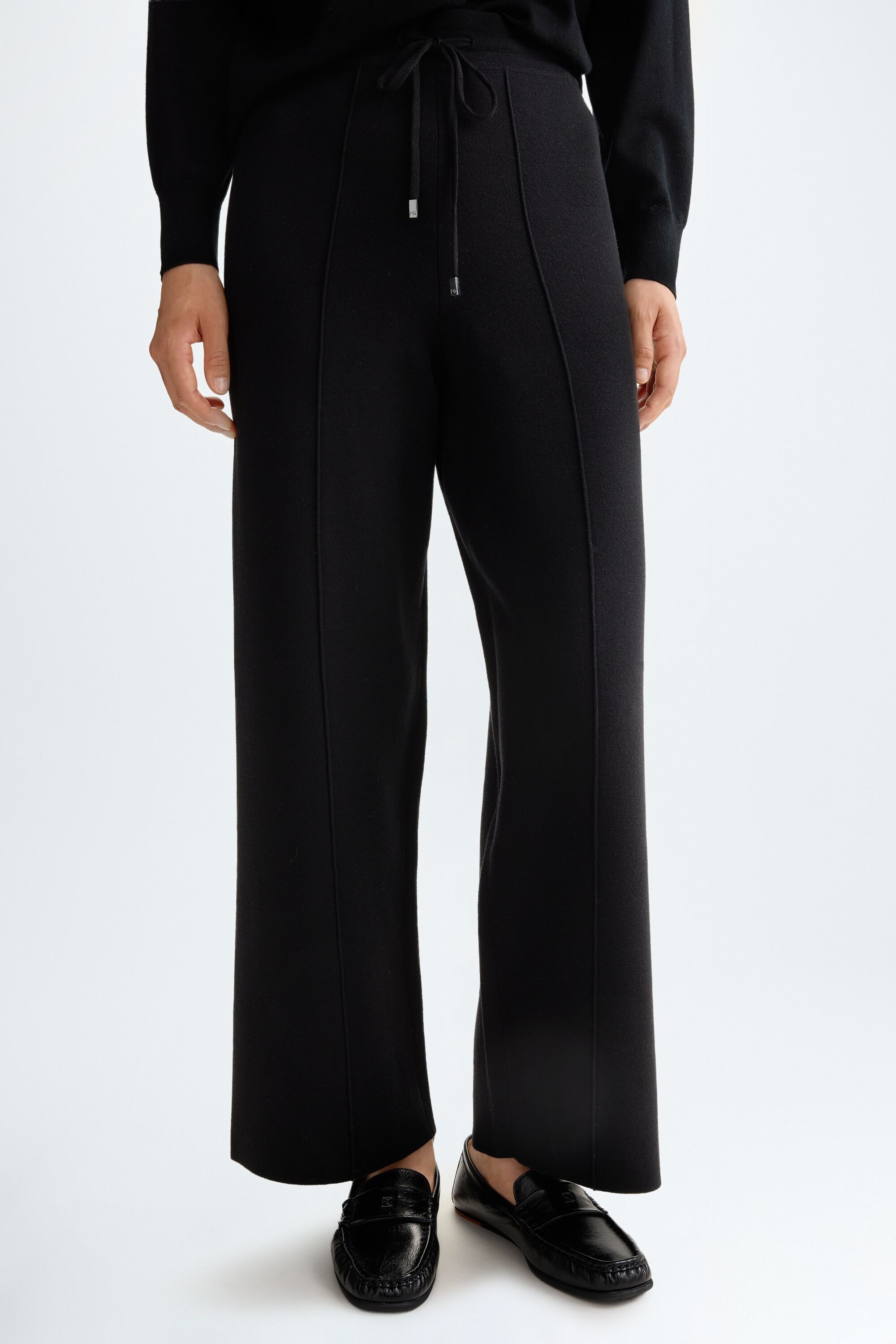 Warm stretch knit straight-leg trousers
