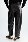 Faux-leather barrel trousers