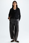 Faux-leather barrel trousers
