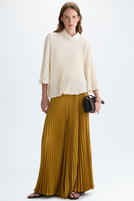 PLEATED SATIN A-LINE TROUSERS