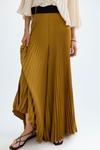Pleated satin A-line trousers
