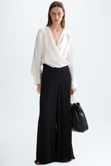 GEORGETTE LONG WIDE-LEG TROUSERS