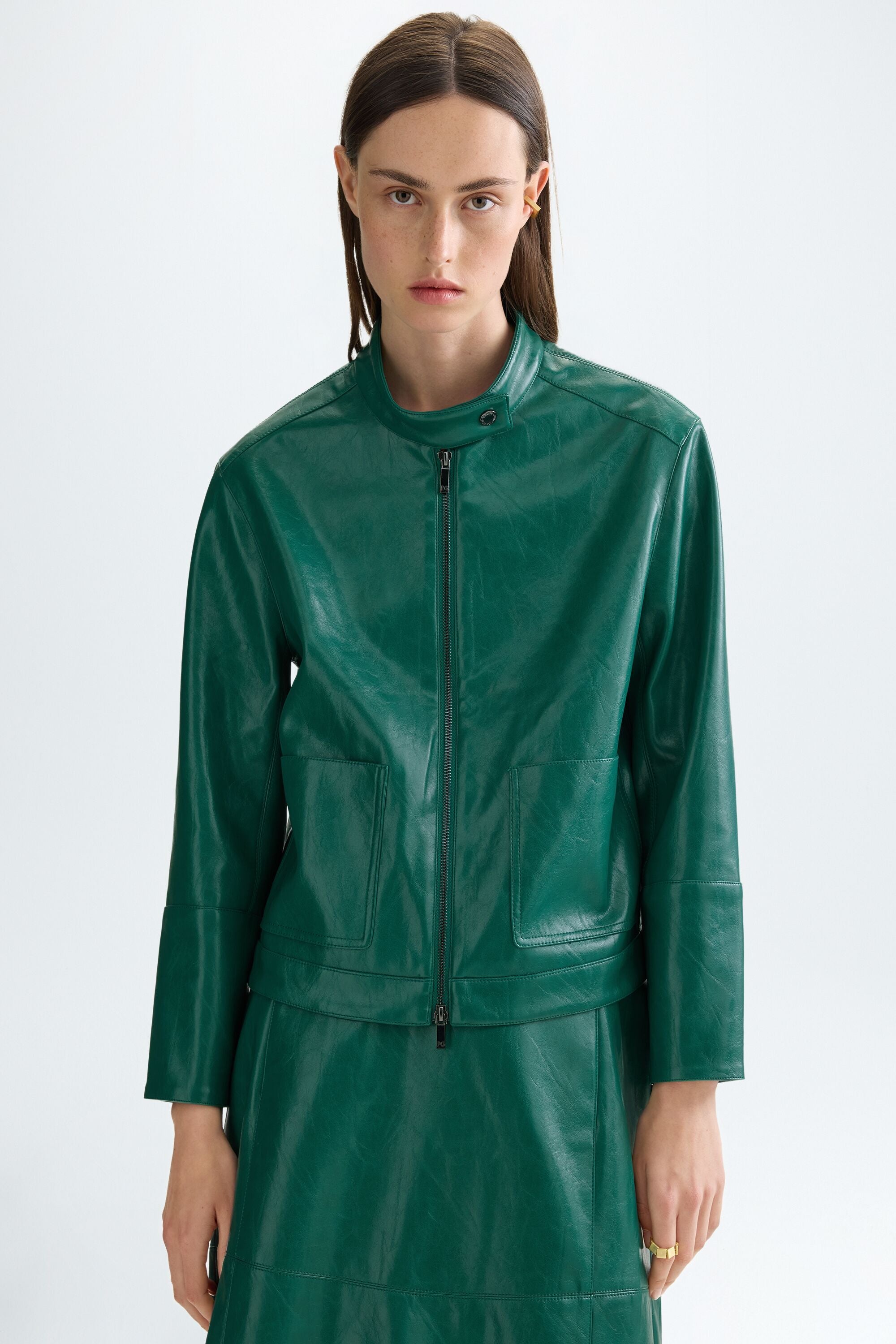 Faux-leather straight-fit jacket green - Purificacion Garcia Germany