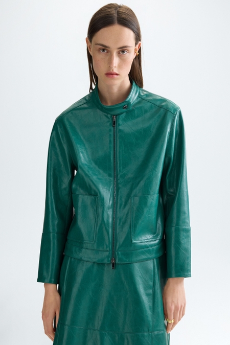 FAUX-LEATHER STRAIGHT-FIT JACKET