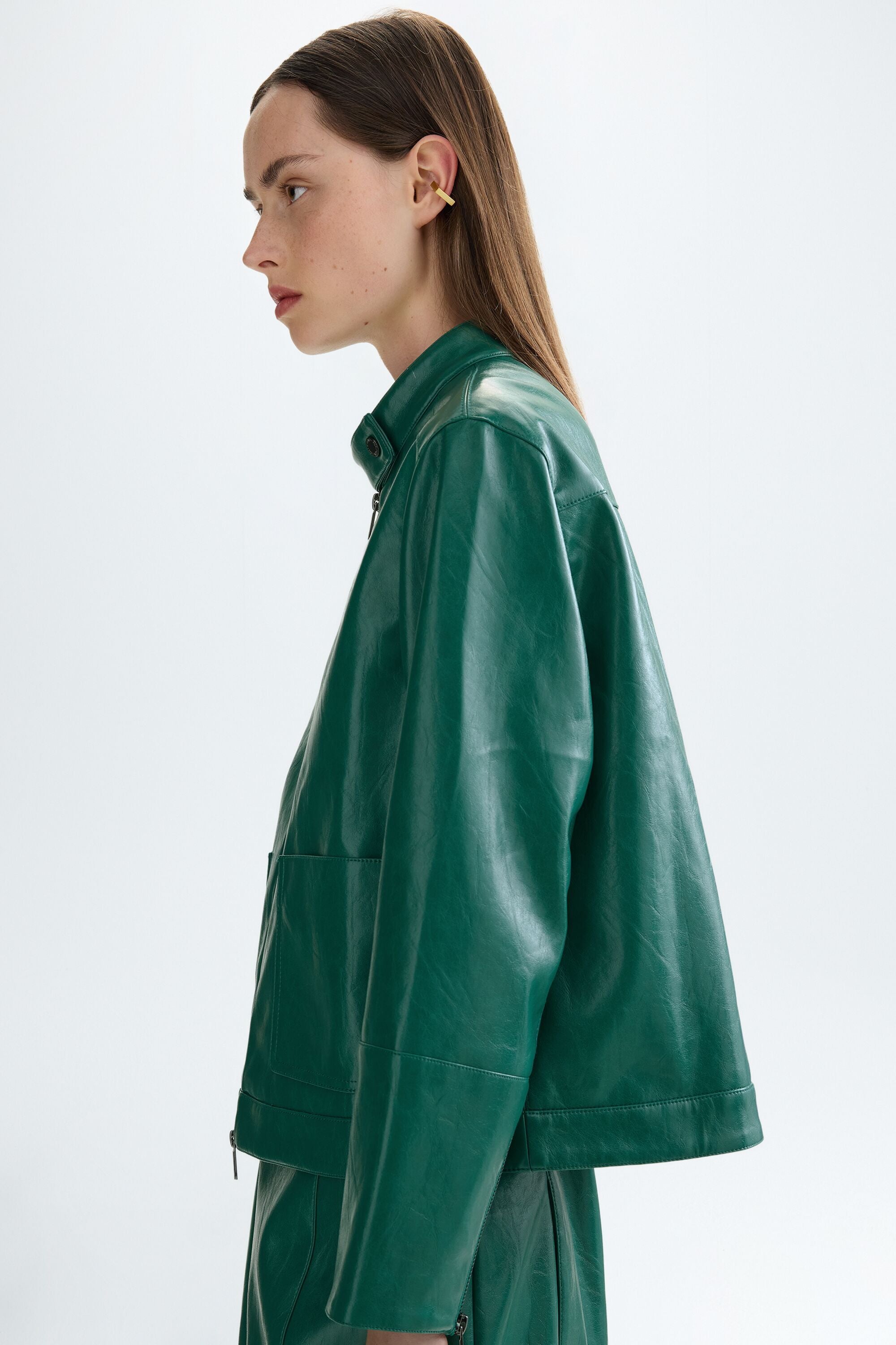 Faux-leather straight-fit jacket green - Purificacion Garcia