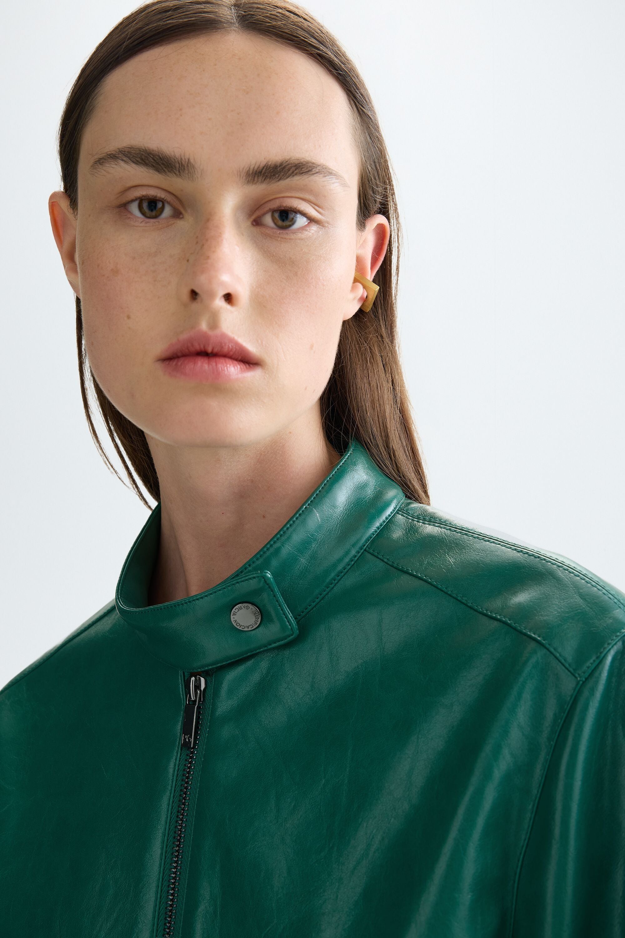 Faux-leather straight-fit jacket green - Purificacion Garcia