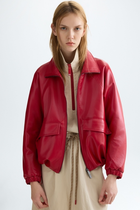 FAUX-LEATHER BOMBER JACKET