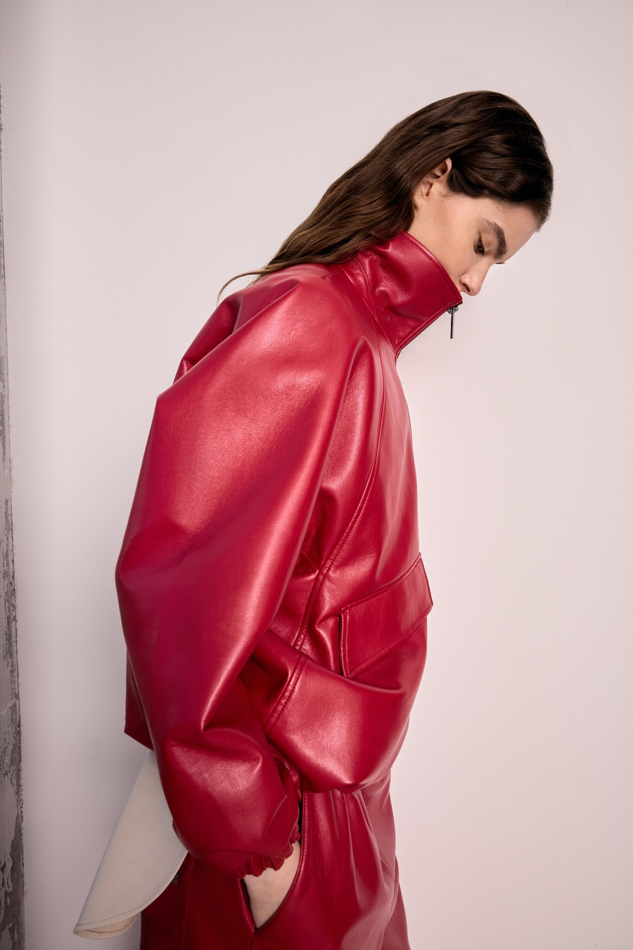 FAUX-LEATHER BOMBER JACKET