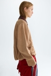 Contrast-collar suede bomber jacket