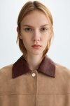 Contrast-collar suede bomber jacket