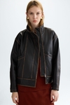 Leather straight-fit biker jacket