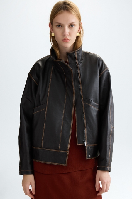 LEATHER STRAIGHT-FIT BIKER JACKET