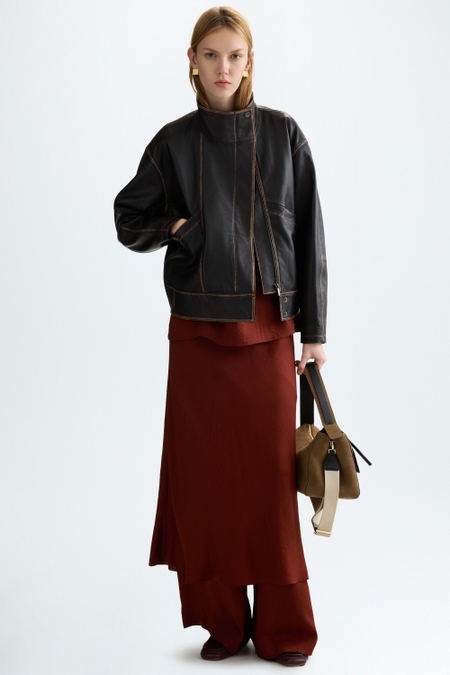 LEATHER STRAIGHT-FIT BIKER JACKET