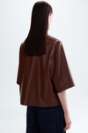 Faux-leather straight-fit short shirt