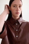 Faux-leather straight-fit short shirt